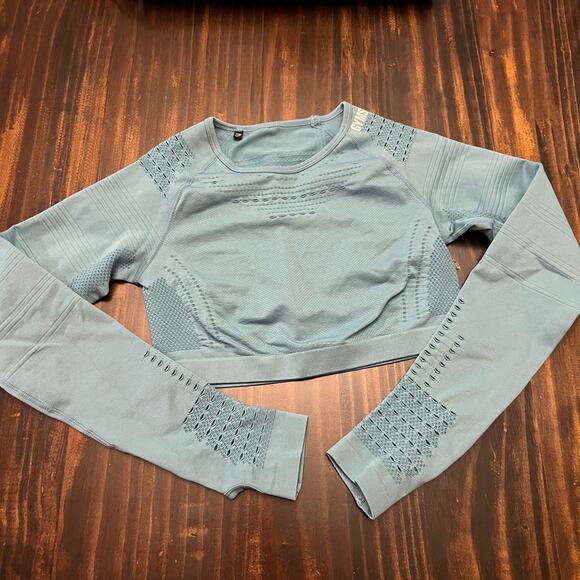 Gymshark Blue Long Sleeve Cropped Seamless Top Size XS - Picture 1 of 4